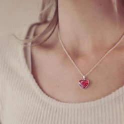 Cremation Ashes Small Heart Necklace -Pure Gem Jewels ashes cremation necklace red 1