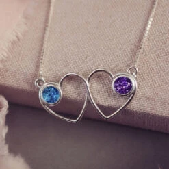 Cremation Ashes Double Infinity Heart Necklace -Pure Gem Jewels cremation ashes double infinity heart necklace purple blue 1 1