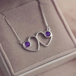 Cremation Ashes Double Infinity Heart Necklace -Pure Gem Jewels cremation ashes double infinity heart necklace purple 1 1