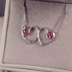 Cremation Ashes Double Infinity Heart Necklace -Pure Gem Jewels cremation ashes double infinity neckalce pink 1