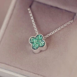 Cremation Ashes Floating Clover Necklace
