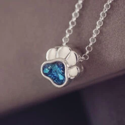 Cremation Ashes Floating Pawprint Necklace