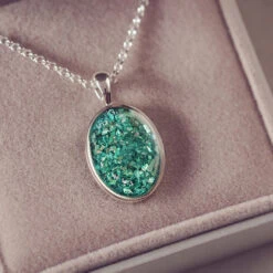 Memorial Ashes Oval Pendant Necklace -Pure Gem Jewels cremation ashes oval pendant necklace green 1