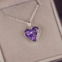 Cremation Ashes Small Heart Necklace -Pure Gem Jewels cremation ashes small heart necklace purple 1