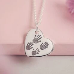 Handprint Or Footprint Large Heart Necklace, Four Prints