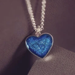 Memorial Hair Small Heart Necklace -Pure Gem Jewels memorial hair small heart necklace cobalt blue