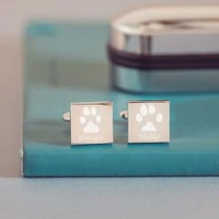 Pawprint Cufflinks, Two Prints And Names