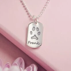 Pawprint Dog Tag Necklace, One Print And Name