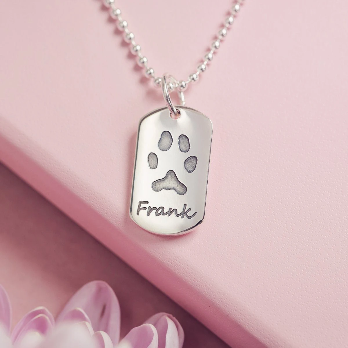 Pawprint Dog Tag Necklace, One Print And Name 3 Pawprint Dog Tag Necklace, One Print And Name