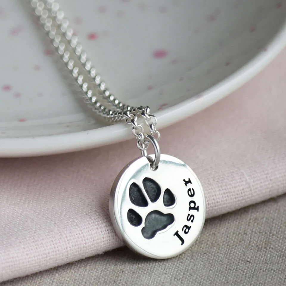 Pure Gem Jewels -Pure Gem Jewels personalised pet paw print charm necklace silver gold hold upon